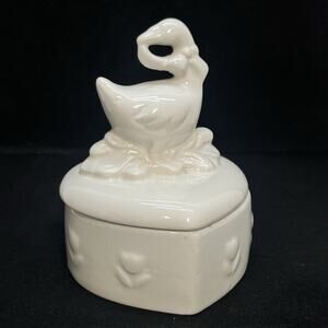 goose heart shaped trinket vtg ceramic duck dish box white country geese cottage